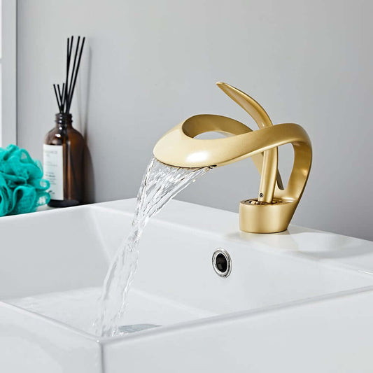 Modern Solid Brass Waterfall Bathroom Faucet with Lever Handle Main Product Image