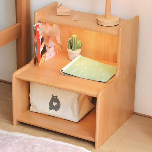 Modern Solid Wood Kids Nightstand with Open Shelves and Rounded Edges Main Product Image