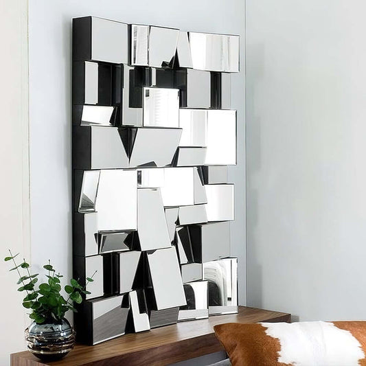 Modern Wall-Mounted Rectangular Mirror with 3D Geometric MDF Frame Main Product Image