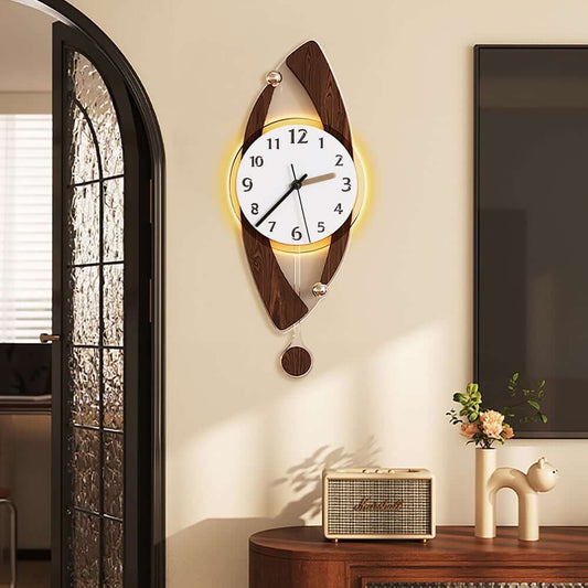 Modern Walnut Acrylic Wall Clock with LED Lighting and Silent Quartz Movement Main Product Image