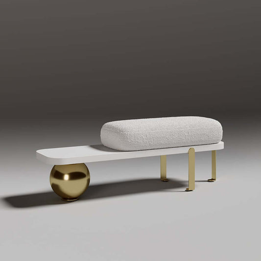 Modern White Boucle Bench with Gold Legs - Stylish Entryway Seating Main Product Image