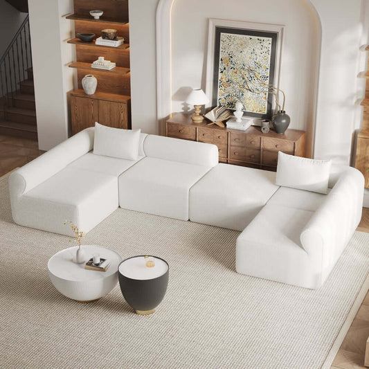Modern White Boucle U-Shaped Modular Sectional Sofa Main Product Image
