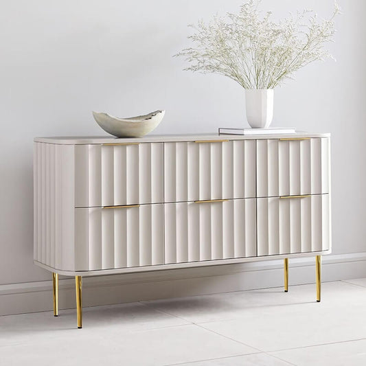 Modern White Dresser With Six Drawers And Gold Accents Main Product Image