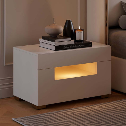 Modern White Engineered Wood Nightstand With USB Ports Main Product Image