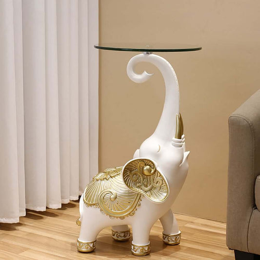 Modern White Glass Elephant Side Table With Gold Accents Main Product Image