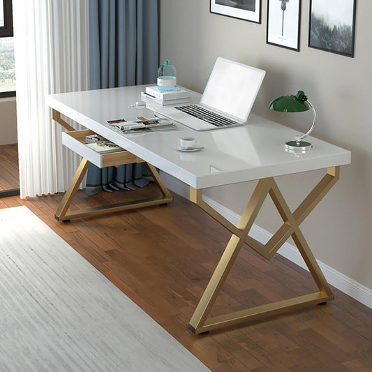 Modern White & Gold Writing Desk with Storage Drawer Main Product Image