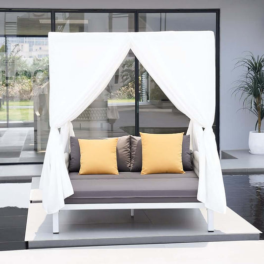 Modern White & Gray Outdoor Daybed with Canopy and Cushions Main Product Image