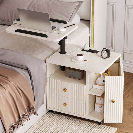Modern White Nightstand With USB Ports & Open Storage Main Product Image
