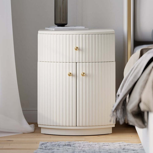Modern White PU Leather Barrel Nightstand With Drawer Main Product Image