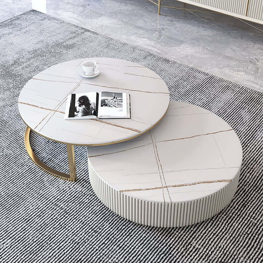 Modern White Sintered Stone Coffee Table Set With Drawer Main Product Image