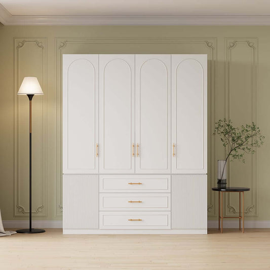 Modern White Wardrobe with 6 Doors and 3 Drawers for Ample Storage Main Product Image