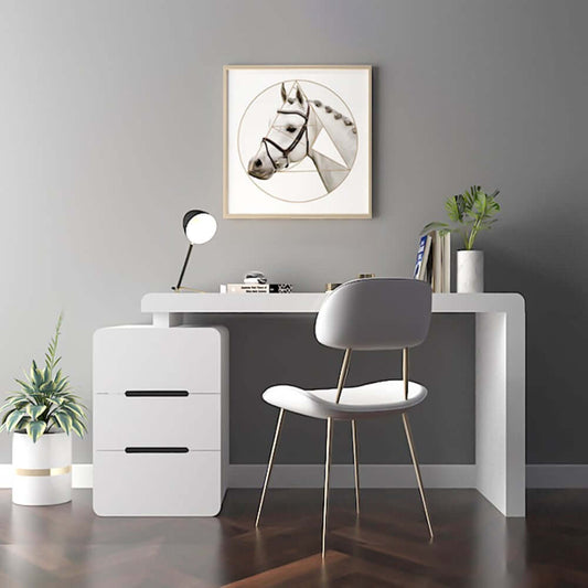 Modern White Writing Desk with Three Drawers and Trestle Base Main Product Image