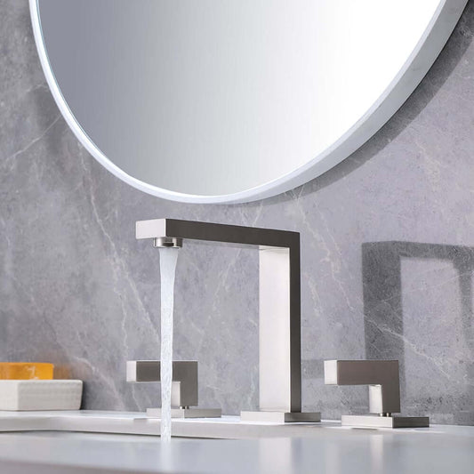 Modern Widespread Bathroom Faucet in Brushed Gold or Nickel Main Product Image