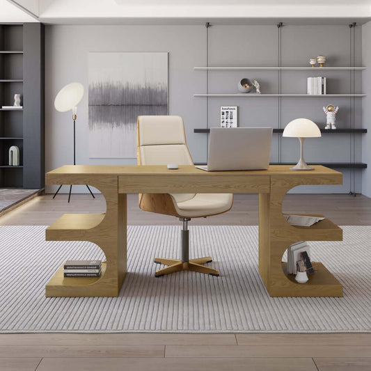 Modern Writing Desk with Drawer and Open Shelves Main Product Image