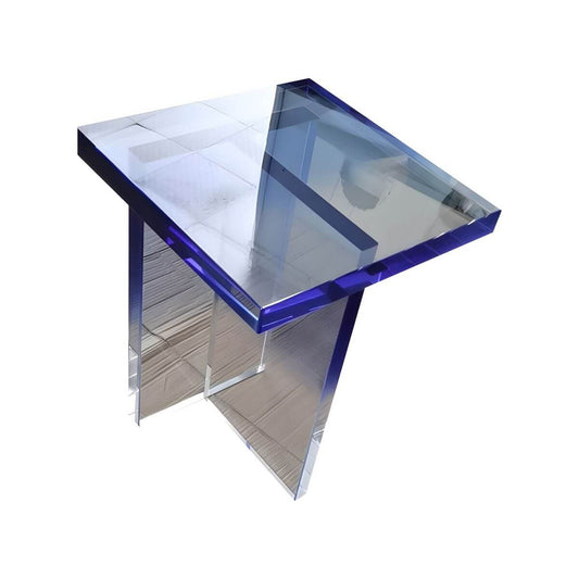 Modernist Acrylic Side Table Featuring Light-Refraction Geometry and Gloss Finish