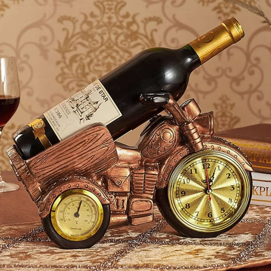 Retro Resin Wine Bottle Rack With Clock Design - Brown Main Product Image
