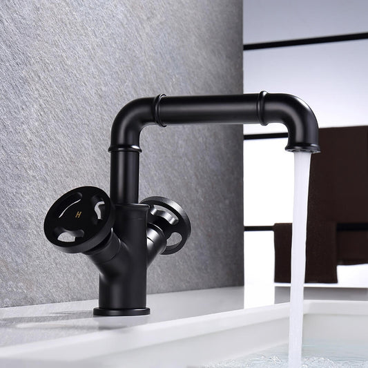 Ruth Collection Industrial Brass Bathroom Faucet with Knob Handles Main Product Image