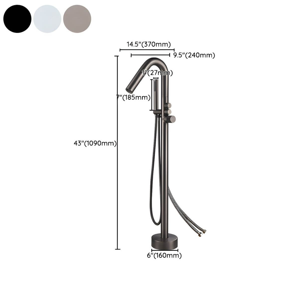 Free standing bathtub faucet with hand shower and valve for elegant bathroom setup dimensions