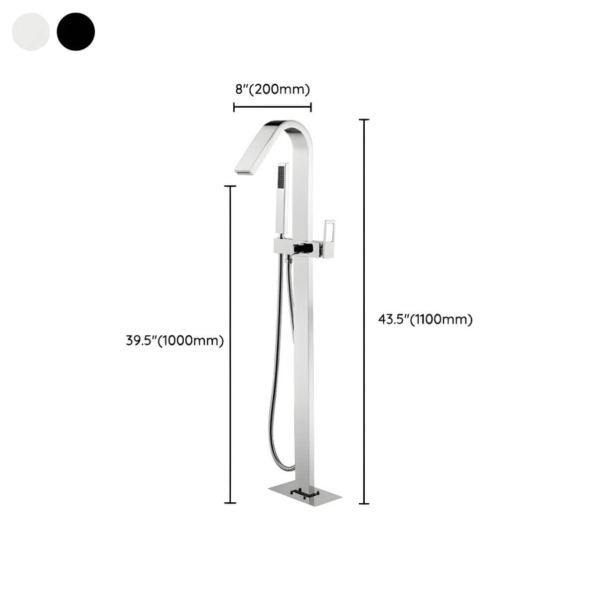 Copper free standing bathtub faucet with hand shower and valve for modern bathrooms dimensions