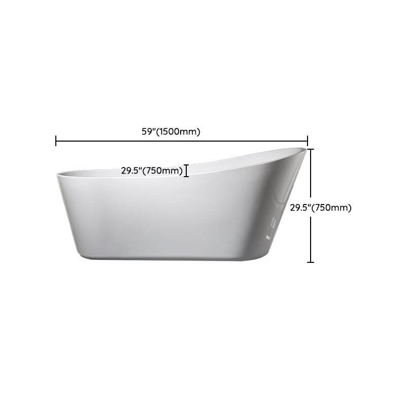 White freestanding elliptical polymer bathtub with single slipper design for soaking therapy dimensions