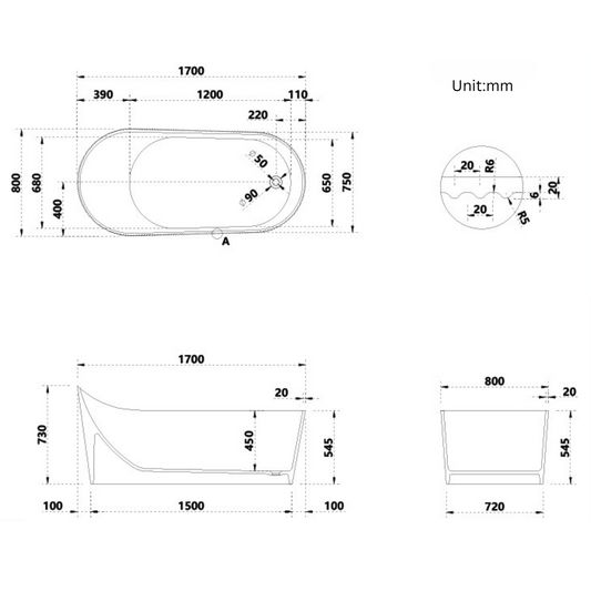Olive green 67-inch oval resin bathtub designed for single soak comfort dimensions