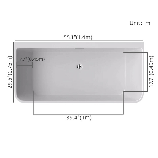 White 55-inch rectangular acrylic bathtub designed for single soak comfort dimensions