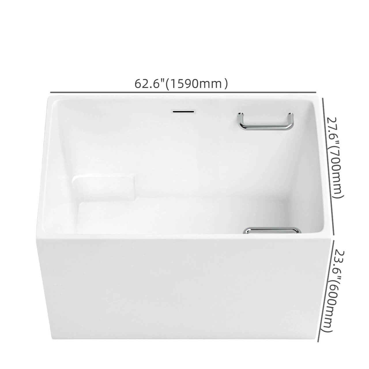 White acrylic 63-inch rectangular bathtub with single soaker design for comfortable bathing dimensions