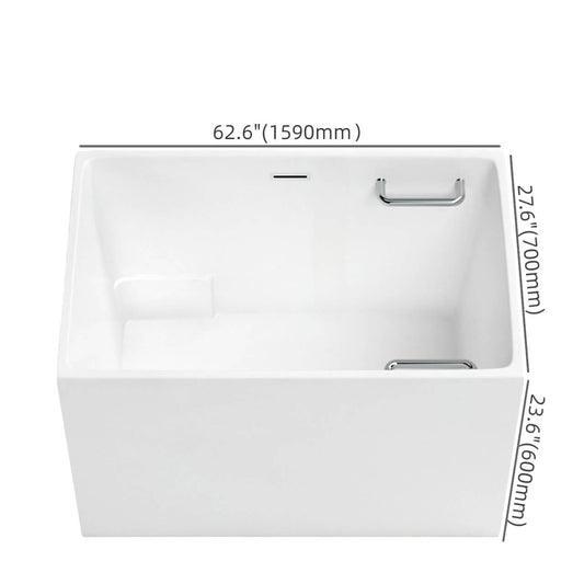 White acrylic 63-inch rectangular bathtub with single soaker design for comfortable bathing dimensions