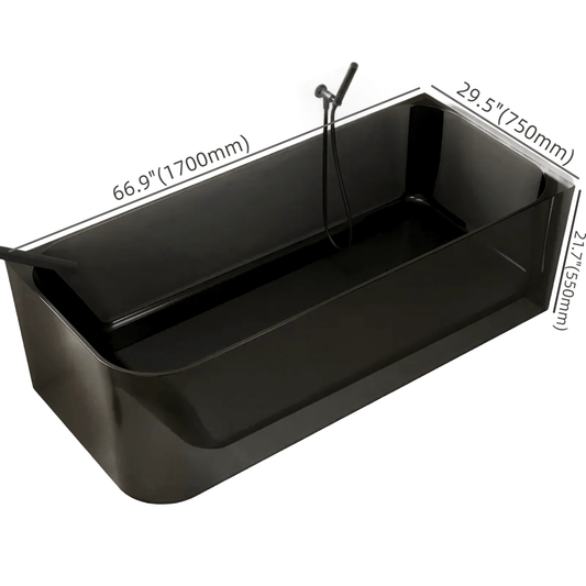 Black 67-inch rectangular resin single soaker bathtub with sleek modern design dimensions