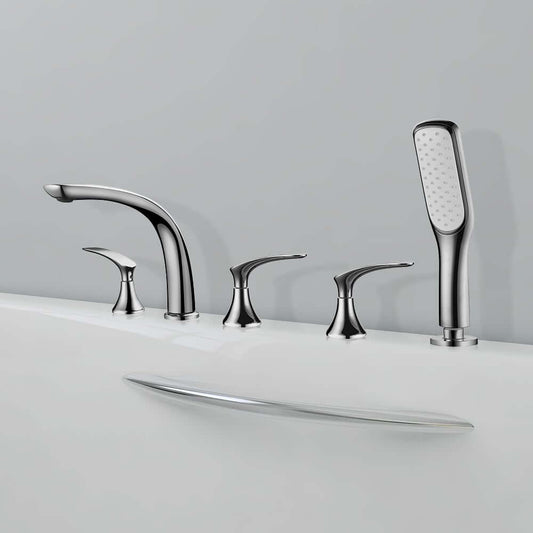 Solid Brass Triple Handle Bathtub Faucet with Chrome Finish Main Product Image