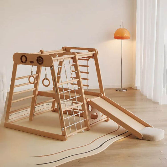 Solid Hardwood Climber with Rope Net, Slide & Chalkboard for Toddlers Main Product Image