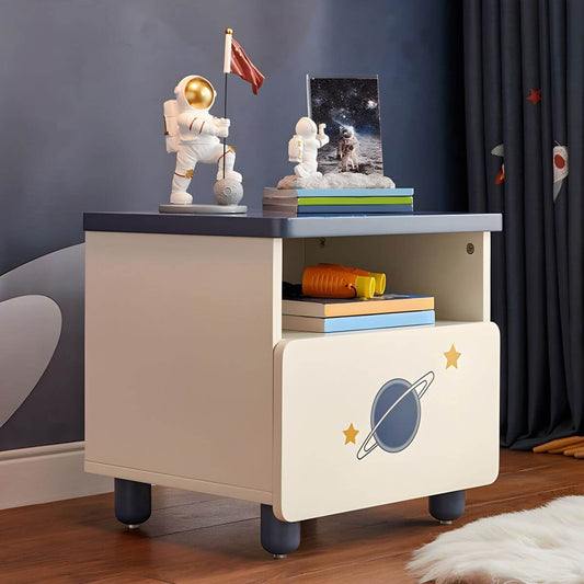 Space-Themed Kid's Nightstand with Drawer and Open Storage Main Product Image