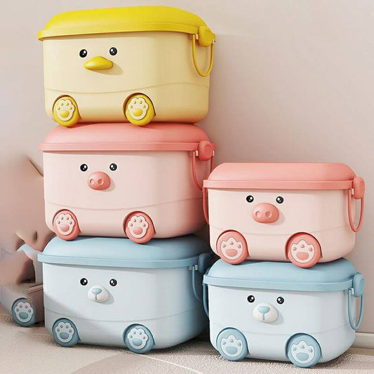 Stackable Animal-Shaped Plastic Toy Box with Wheels and Lid Main Product Image