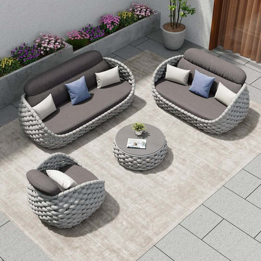 Stirling Outdoor Sofa Set with Woven Rope and Stone Top - Modern Design Main Product Image