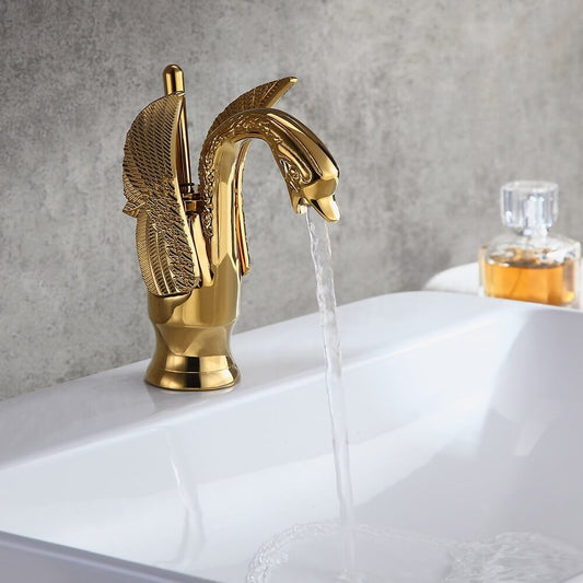 Swan Collection Traditional Gold Bathroom Faucet with Lever Handle Main Product Image