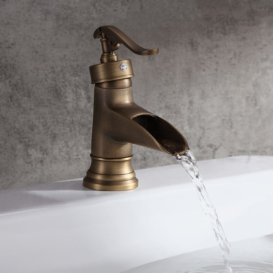 Traditional Brass Waterfall Faucet with Pump-Style Lever Handle Main Product Image
