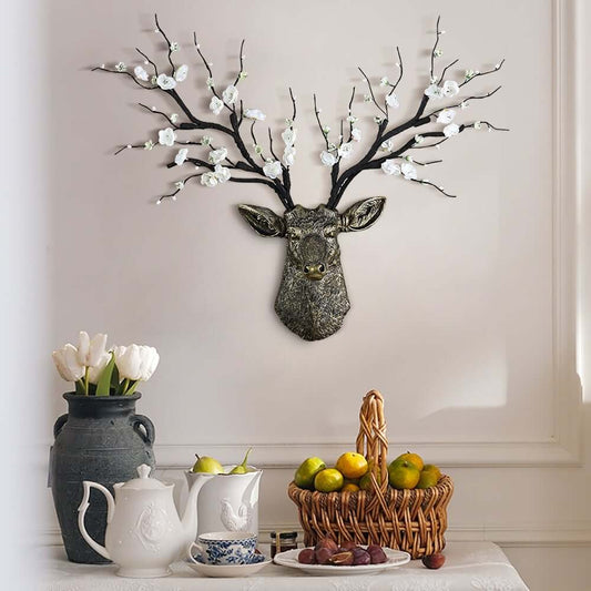Vintage Style Resin Deer Head Wall Decor with Artificial Cherry Flowers Main Product Image