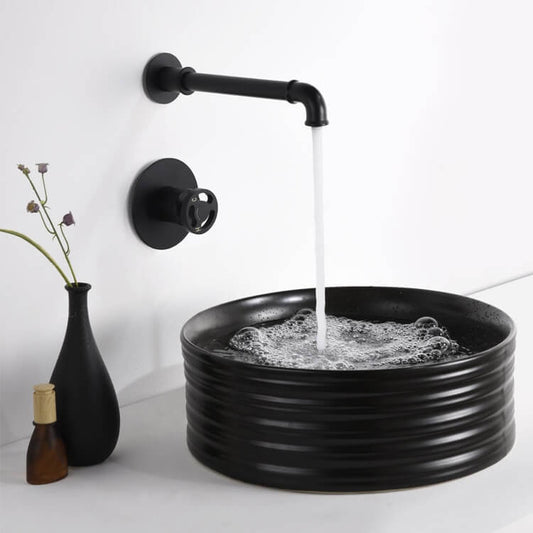 Wall Mount Bathroom Faucet in Matte Black with Industrial Design Main Product Image