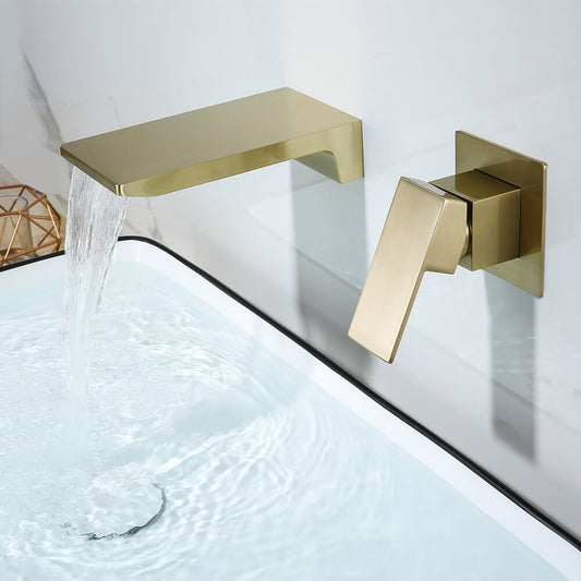 Wall Mounted Modern Brass Bathroom Faucet with Waterfall Spout Main Product Image