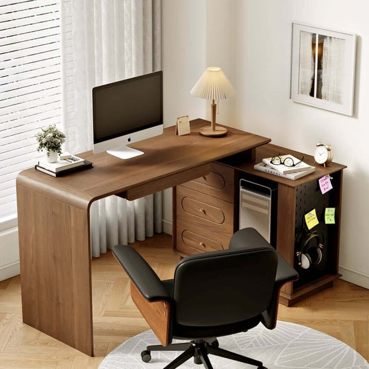 Walnut Modern Writing Desk with 4 Drawers and Rotating Design Main Product Image