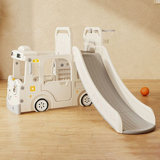 Whimsical Bus-Shaped Play System with Slide, Swing & Climbing Platform