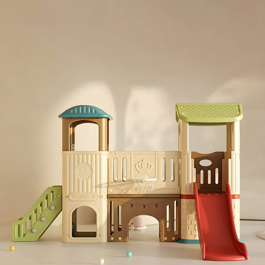 Whimsical Indoor Play Castle with Slide, Stairs & Basketball Hoop Main Product Image