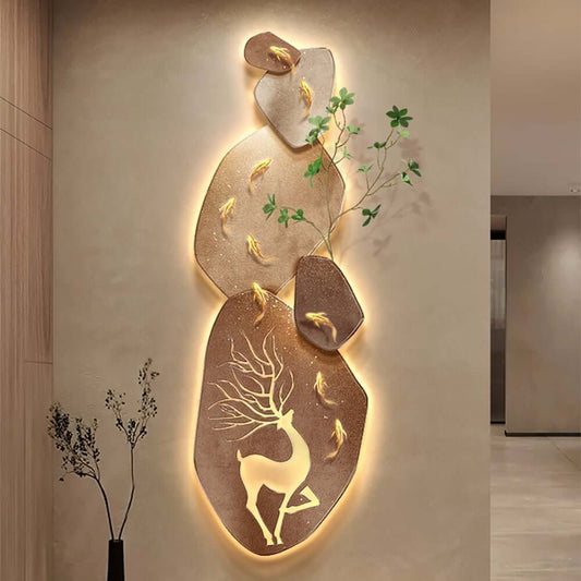 Wooden LED Wall Art with Nature-Inspired Deer and Koi Design Main Product Image