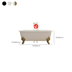 Clawfoot Bathtub in Porcelain Enameled Cast Iron with 2 Handles, Roll Top, Compression Faucet, Oval Shape, Valve & Contemporary Style, White-Gold, Tub with Wall Mounted Faucets, 72"L x 31"W x 25"H Bathtubs