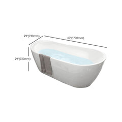 Slipper Bathtub White Soaking Oval Shape Pop-Up Drain Freestanding Acrylic Bathtubs