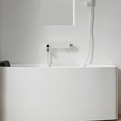 Modern White Acrylic Corner Bathtub for Soaking with Back to Wall Design - Tub with Deck Faucets Left 47"L x 27"W x 23"H Bathtubs