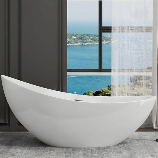 Modern Style Freestanding Acrylic Soaking Single Slipper Anti-overflow Design Bathtub - 71"L x 31"W x 24"H White Tub Bathtubs