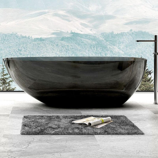 Freestanding oval bathtub with roll top design for casual soaking