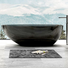 Ink Freestanding Bathtub with Roll Top Oval Design in Casual Soaking Style Bathtubs