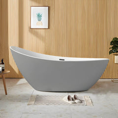 Contemporary Freestanding Soaking Bathtub Oval Slipper Acrylic Bathtub - White 59"L x 31.5"W x 32"H Tub Bathtubs